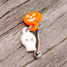 Load image into Gallery viewer, 16G 3/8 Pumpkin Ghost Halloween Dangle Curved Eyebrow Ring
