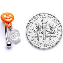 Load image into Gallery viewer, 16G 3/8 Pumpkin Ghost Halloween Dangle Curved Eyebrow Ring
