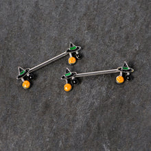 Load image into Gallery viewer, 14G 5/8 Trick or Treat Witch Hat Halloween Nipple Ring Set
