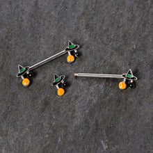 Load image into Gallery viewer, 14G 5/8 Trick or Treat Witch Hat Halloween Nipple Ring Set
