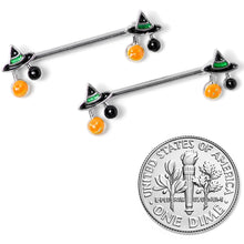 Load image into Gallery viewer, 14G 5/8 Trick or Treat Witch Hat Halloween Nipple Ring Set
