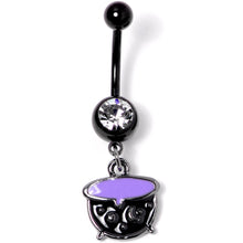 将图片加载到图库查看器，Clear Gem Black Purple Witch Cauldron Halloween Dangle Belly Ring
