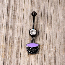 将图片加载到图库查看器，Clear Gem Black Purple Witch Cauldron Halloween Dangle Belly Ring
