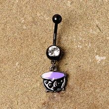 将图片加载到图库查看器，Clear Gem Black Purple Witch Cauldron Halloween Dangle Belly Ring
