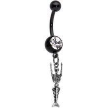 将图片加载到图库查看器，Clear Gem Black PVD Mermaid Skeleton Halloween Dangle Belly Ring
