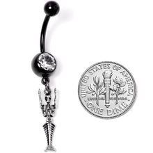 将图片加载到图库查看器，Clear Gem Black PVD Mermaid Skeleton Halloween Dangle Belly Ring
