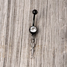 将图片加载到图库查看器，Clear Gem Black PVD Mermaid Skeleton Halloween Dangle Belly Ring
