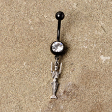 将图片加载到图库查看器，Clear Gem Black PVD Mermaid Skeleton Halloween Dangle Belly Ring
