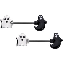 Load image into Gallery viewer, 14G 9/16 Black PVD Black Ghost Halloween Nipple Ring Set
