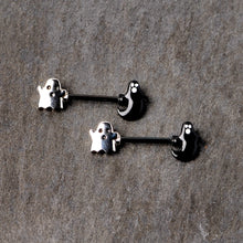 Load image into Gallery viewer, 14G 9/16 Black PVD Black Ghost Halloween Nipple Ring Set
