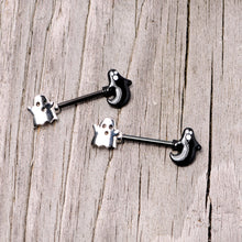 Load image into Gallery viewer, 14G 9/16 Black PVD Black Ghost Halloween Nipple Ring Set
