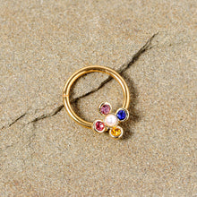 将图片加载到图库查看器，16G 3/8 Pink Blue Gem Gold Tone Hinged Segment Ring
