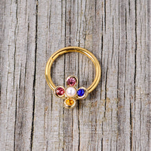 将图片加载到图库查看器，16G 3/8 Pink Blue Gem Gold Tone Hinged Segment Ring
