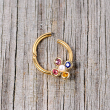 将图片加载到图库查看器，16G 3/8 Pink Blue Gem Gold Tone Hinged Segment Ring
