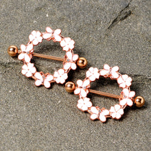 Load image into Gallery viewer, 14G 9/16 Clear Gem Gold Tone Pink Butterfly Nipple Shield Set
