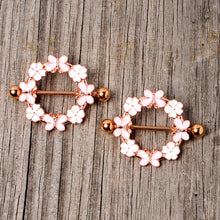 Load image into Gallery viewer, 14G 9/16 Clear Gem Gold Tone Pink Butterfly Nipple Shield Set
