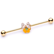 Load image into Gallery viewer, 14G Green Gem Gold Tone Butterfly Flower Industrial Barbell 38mm
