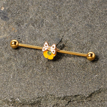 Load image into Gallery viewer, 14G Green Gem Gold Tone Butterfly Flower Industrial Barbell 38mm

