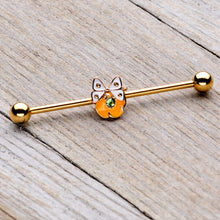 Load image into Gallery viewer, 14G Green Gem Gold Tone Butterfly Flower Industrial Barbell 38mm
