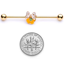Load image into Gallery viewer, 14G Green Gem Gold Tone Butterfly Flower Industrial Barbell 38mm
