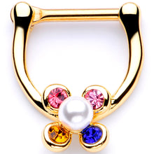 Load image into Gallery viewer, 16G 1/4 Pink Blue Gem Gold Tone Cartilage Clicker
