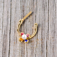 Load image into Gallery viewer, 16G 1/4 Pink Blue Gem Gold Tone Cartilage Clicker
