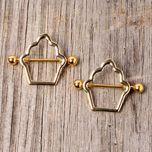 Load image into Gallery viewer, 14G 9/16 Gold Tone Hollow Cupcake Nipple Shield Set
