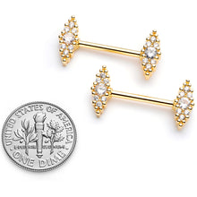 Load image into Gallery viewer, 14G 9/16 Clear CZ Gem Gold Tone Texture Barbell Nipple Ring Set
