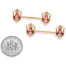 Load image into Gallery viewer, 14G 9/16 Pink Gem Gold Tone Flower Barbell Nipple Ring Set
