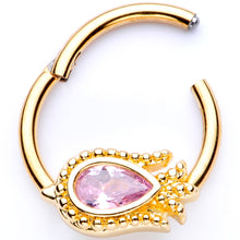 Load image into Gallery viewer, 16G 3/8 Pink Gem Gold Tone Tulip Flower Hinged Segment Ring
