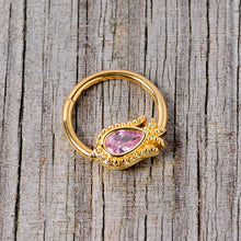 Load image into Gallery viewer, 16G 3/8 Pink Gem Gold Tone Tulip Flower Hinged Segment Ring
