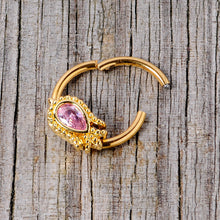 Load image into Gallery viewer, 16G 3/8 Pink Gem Gold Tone Tulip Flower Hinged Segment Ring
