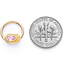 Load image into Gallery viewer, 16G 3/8 Pink Gem Gold Tone Tulip Flower Hinged Segment Ring
