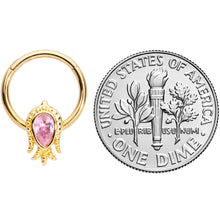 将图片加载到图库查看器，16G 3/8 Pink Gem Gold Tone Sideways Tulip Flower Hinged Segment Ring
