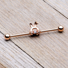 Load image into Gallery viewer, 14G Rose Gold Tone Bunny Ear Headphone Industrial Barbell
