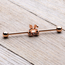 Load image into Gallery viewer, 14G Rose Gold Tone Bunny Ear Headphone Industrial Barbell
