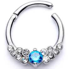 Load image into Gallery viewer, 16G 3/8 Clear Blue CZ Gem Arc Hinged Segment Ring
