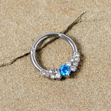 Load image into Gallery viewer, 16G 3/8 Clear Blue CZ Gem Arc Hinged Segment Ring

