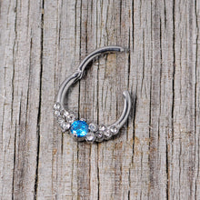 Load image into Gallery viewer, 16G 3/8 Clear Blue CZ Gem Arc Hinged Segment Ring
