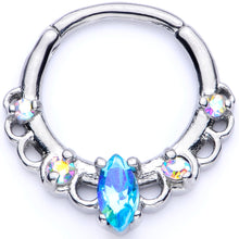 Load image into Gallery viewer, 16G 3/8 Aurora Aqua CZ Gem Lacy Septum Clicker
