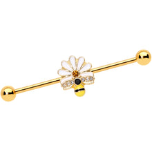 Load image into Gallery viewer, 14G Gold Tone Flower Daisy Bee Industrial Barbell 38mm
