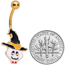 Load image into Gallery viewer, Gold Tone Spooky Ghost Witch Hat Halloween Belly Ring
