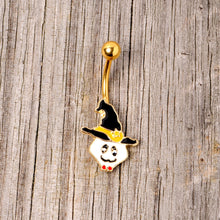 Load image into Gallery viewer, Gold Tone Spooky Ghost Witch Hat Halloween Belly Ring
