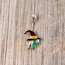 Load image into Gallery viewer, Ghastly Green Woods Witch Halloween Belly Ring
