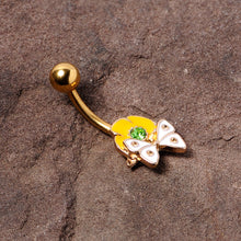 将图片加载到图库查看器，Green Gem Gold Tone Butterfly Flower Belly Ring
