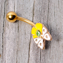 将图片加载到图库查看器，Green Gem Gold Tone Butterfly Flower Belly Ring
