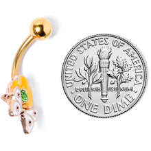将图片加载到图库查看器，Green Gem Gold Tone Butterfly Flower Belly Ring
