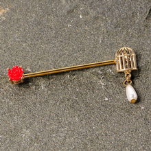 Load image into Gallery viewer, 14G Gold Tone Red Flower Birdcage Industrial Barbell 38mm
