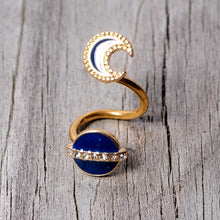 Load image into Gallery viewer, 14G Clear Gem Gold Tone Planet Moon Spiral Twister Belly Ring
