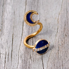 Load image into Gallery viewer, 14G Clear Gem Gold Tone Planet Moon Spiral Twister Belly Ring
